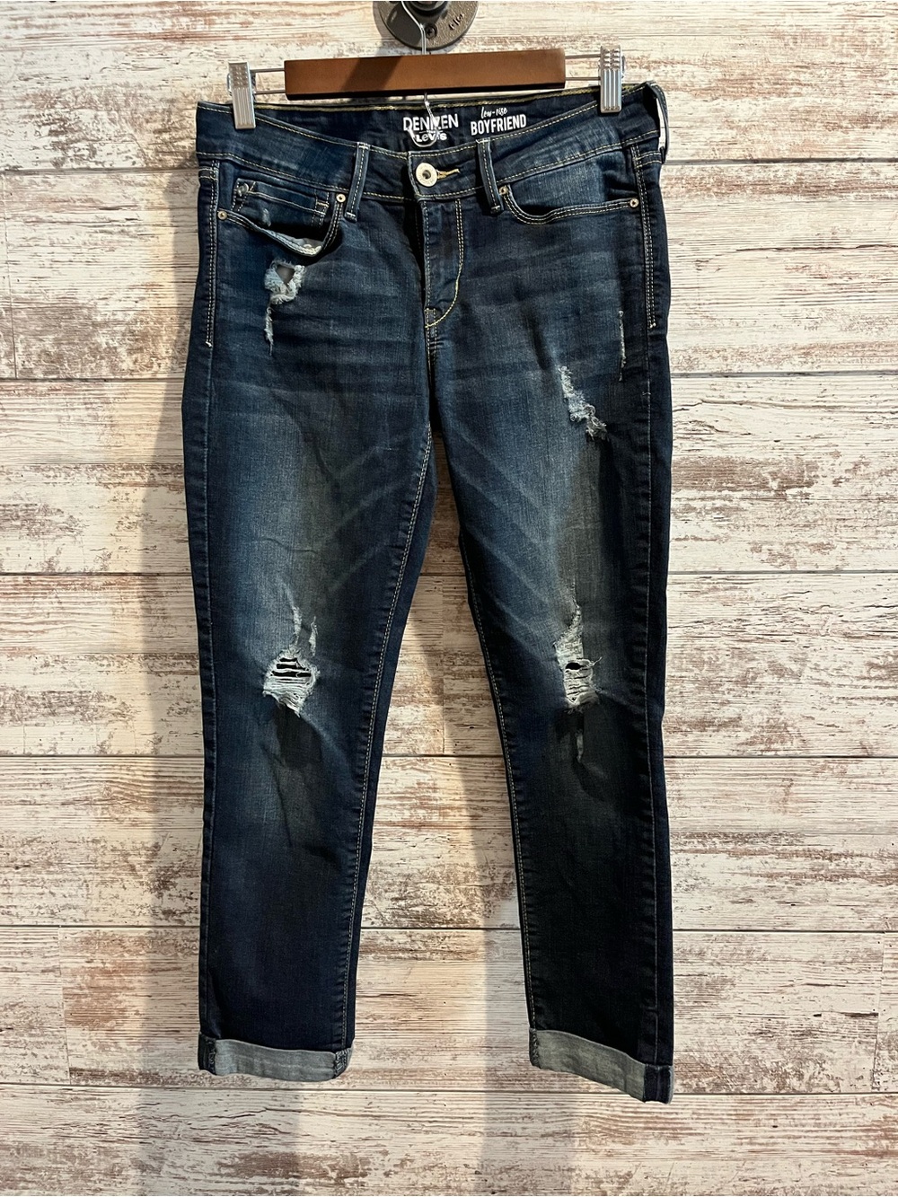 Denizen from Levi's Dark Blue Distressed Boyfriend Jeans